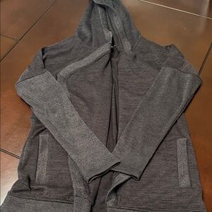 Athleta Women's waterfall Charcoal Gray Hooded Cardigan two tone with pockets